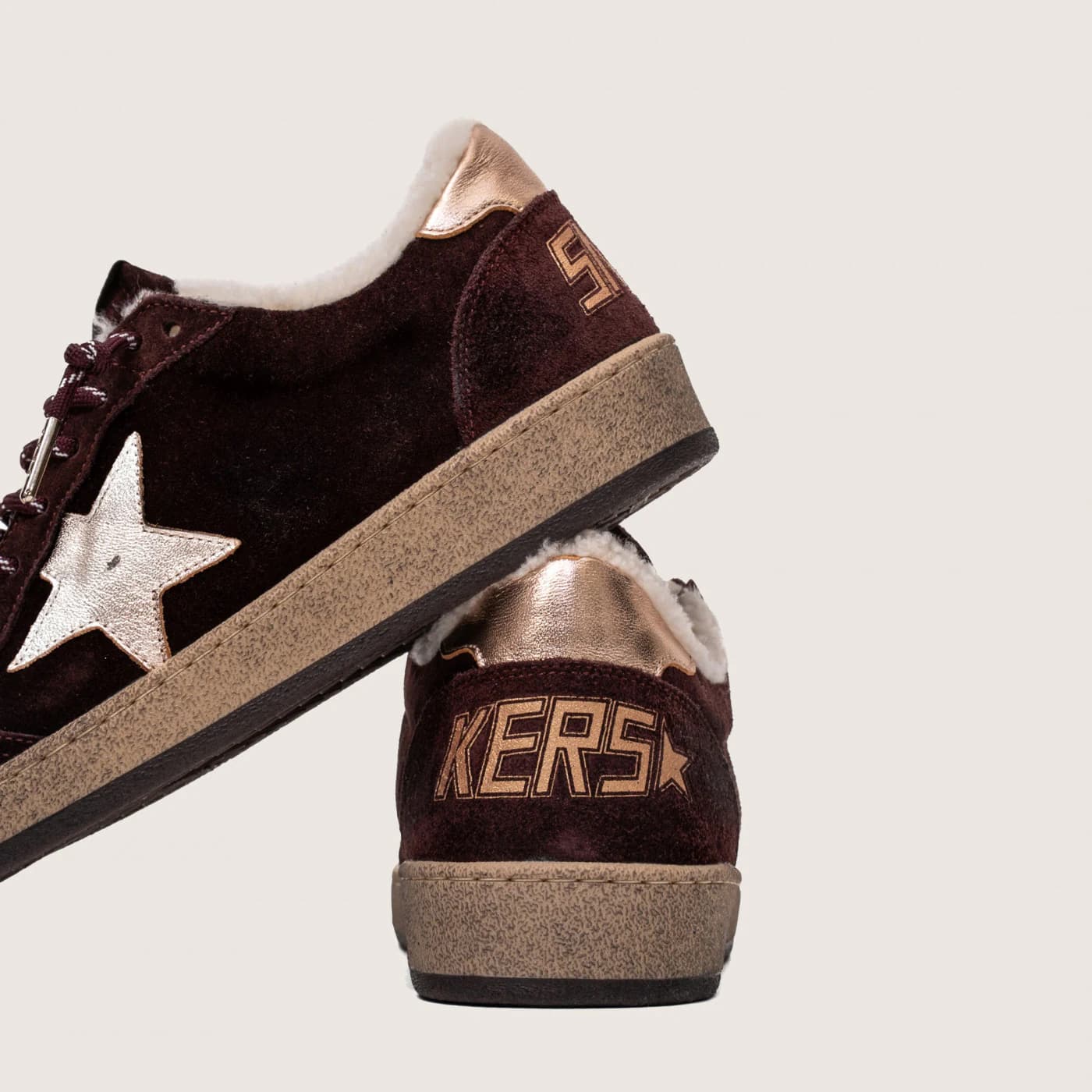 Женские кеды Зимние Golden Goose Ball Star / Замша бордо / золотая звезда цена 28 111 ₽ фото и описание в каталоге сайта goldengoose.moscow, фото 5