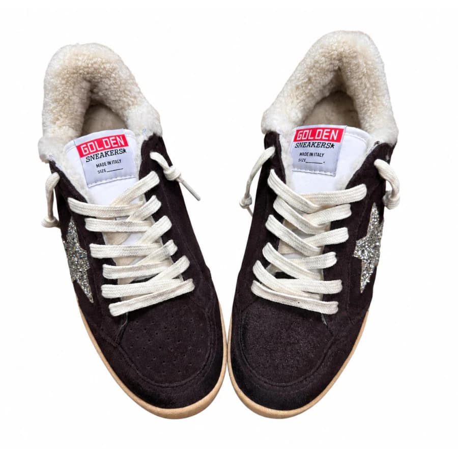 Женские кеды GOLDEN GOOSE WINTER BALL STAR BROWN SUEDE WITH SILVER GLITTER STAR цена 28 014 ₽ фото и описание в каталоге сайта goldengoose.moscow, фото 2