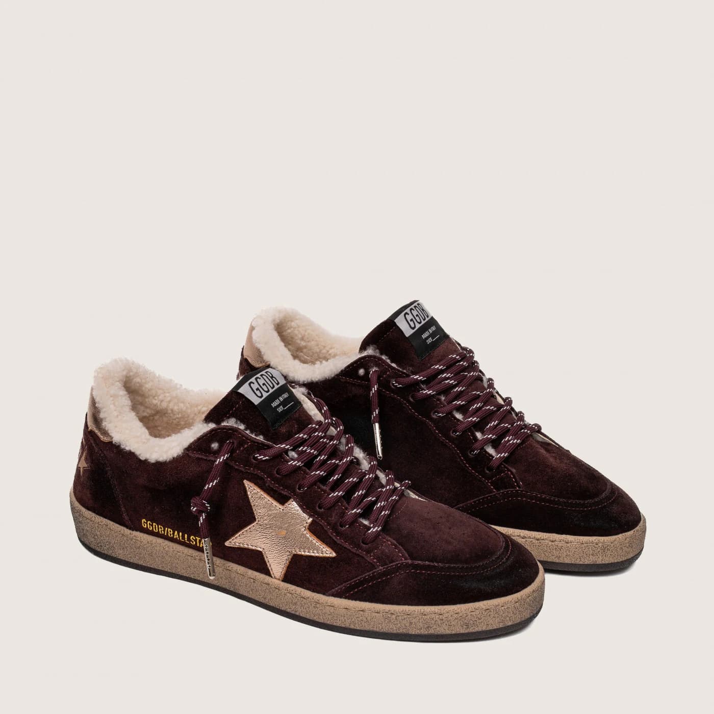 Женские кеды Зимние Golden Goose Ball Star / Замша бордо / золотая звезда цена 28 111 ₽ фото и описание в каталоге сайта goldengoose.moscow, фото 3