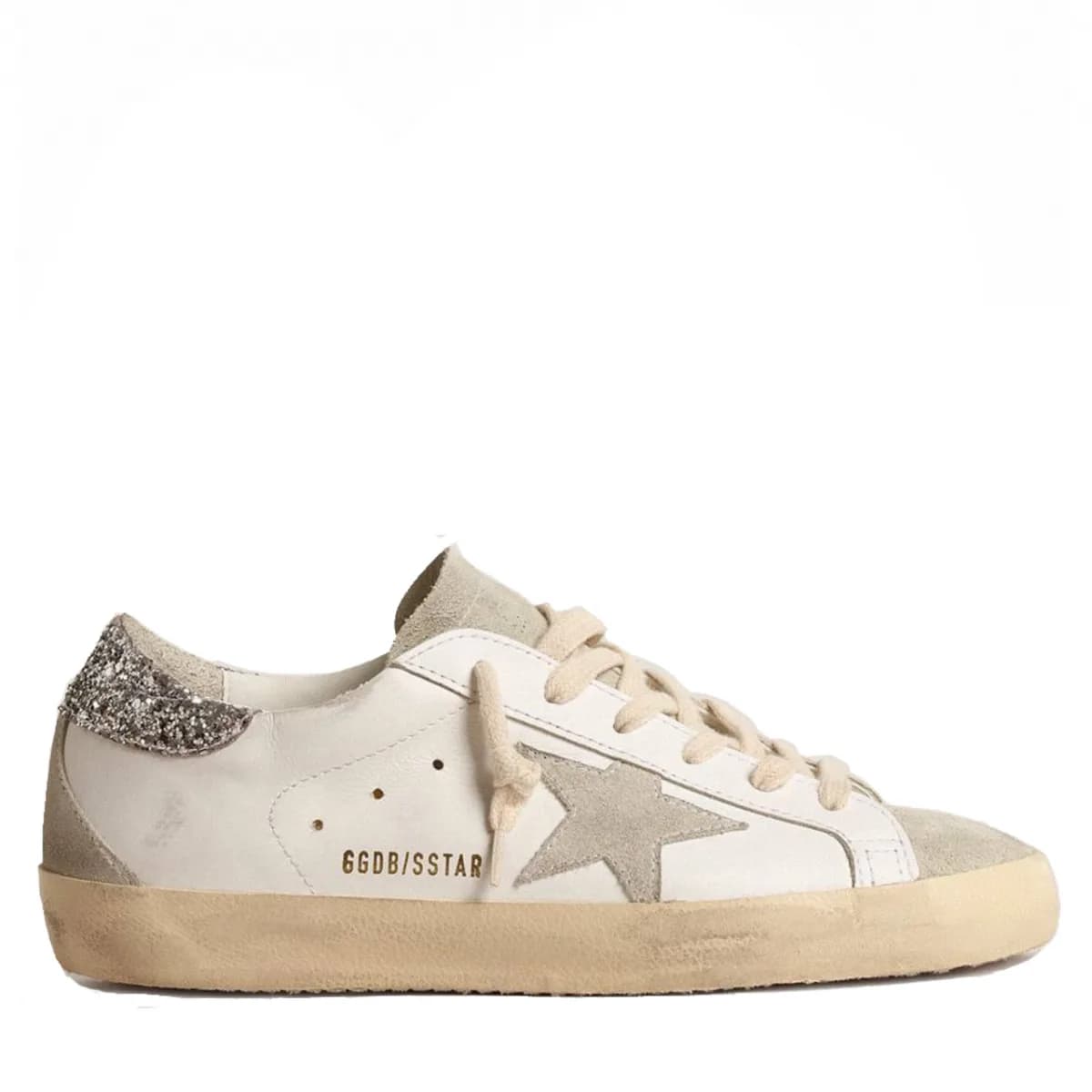 Женские кеды Golden Goose Super-Star / Super-Star With Gray And Silver Glitter Heel Tab цена 25 327 ₽ фото и описание в каталоге сайта goldengoose.moscow