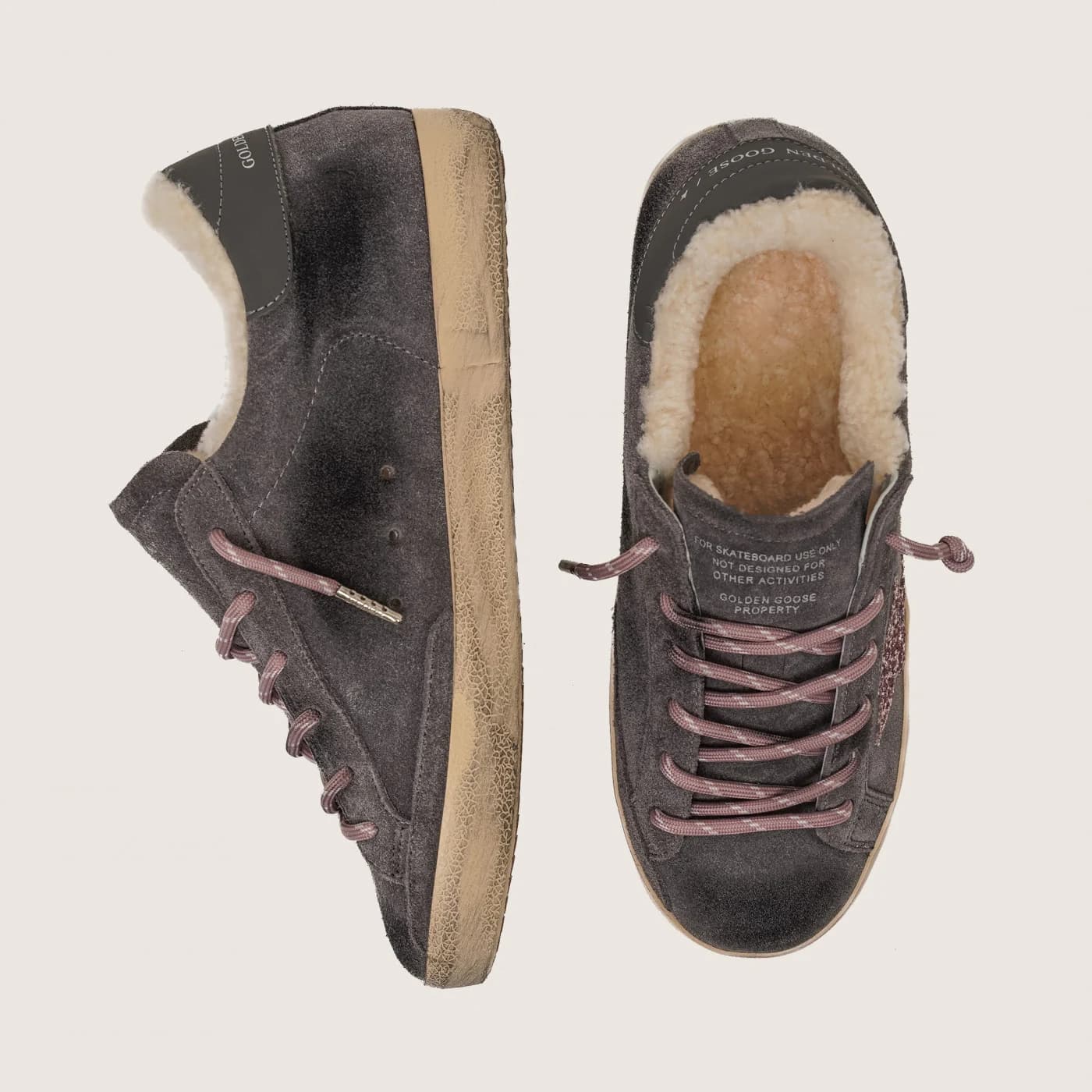 Женские кеды Зимние Golden Goose Super Star / Замша серая / розовая зв цена 27 908 ₽ фото и описание в каталоге сайта goldengoose.moscow, фото 3