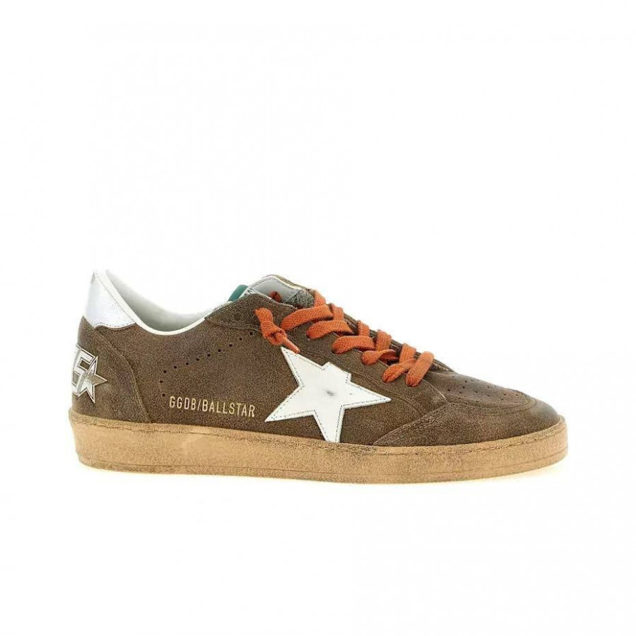 Golden Goose Ball Star / Замша коричневая / оранжевые шнурки